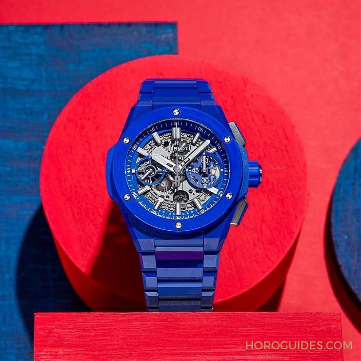 HUBLOT - 穿出正裝清爽感HUBLOT Big Bang Integrated彩色陶瓷鏈帶計時碼表