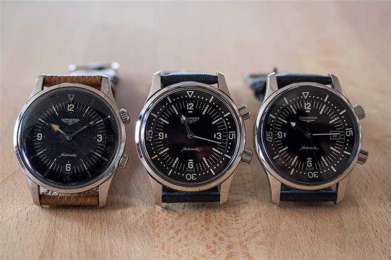 左，編號(hào) 7042； 中間，Legend Diver 第一版（無日期）； 對(duì)，Legend Diver 當(dāng)前型號(hào)。